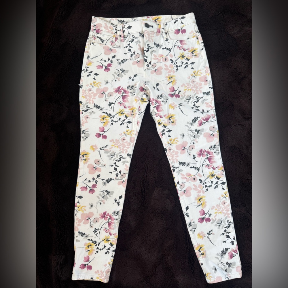 White House Black Market Floral Skinny Jeans - Pink and Yellow